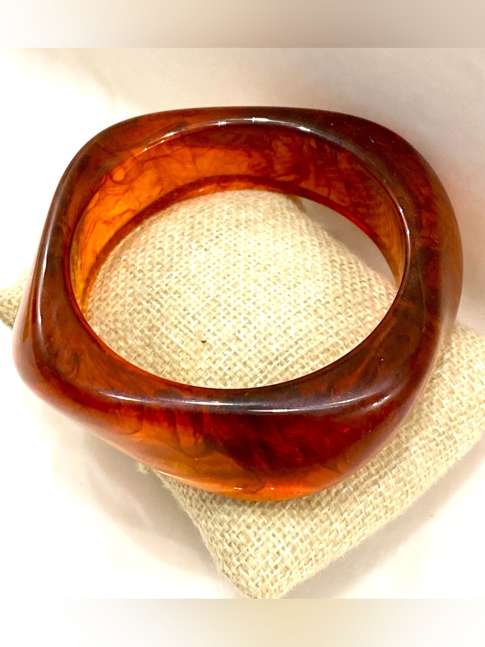 Mod Square Tortoiseshell Resin Bangle Bracelet Chunky Amber NWOT